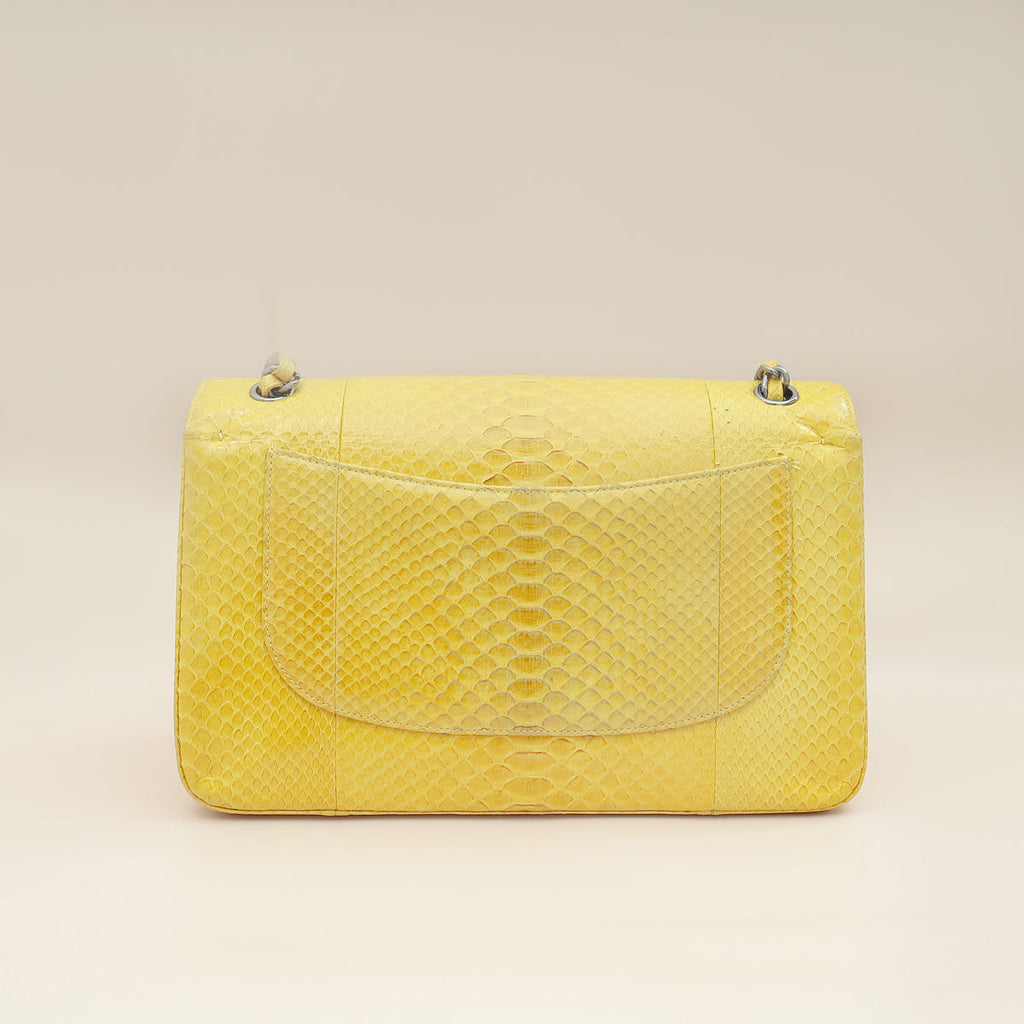 Chanel Yellow Python CC Classic Double Flap Jumbo Bag