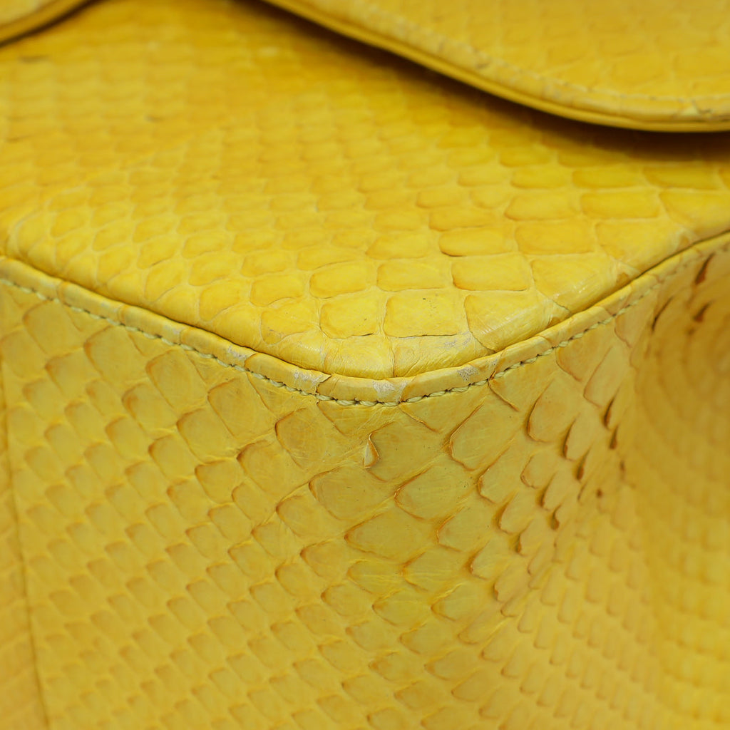 Chanel Yellow Python CC Classic Double Flap Jumbo Bag