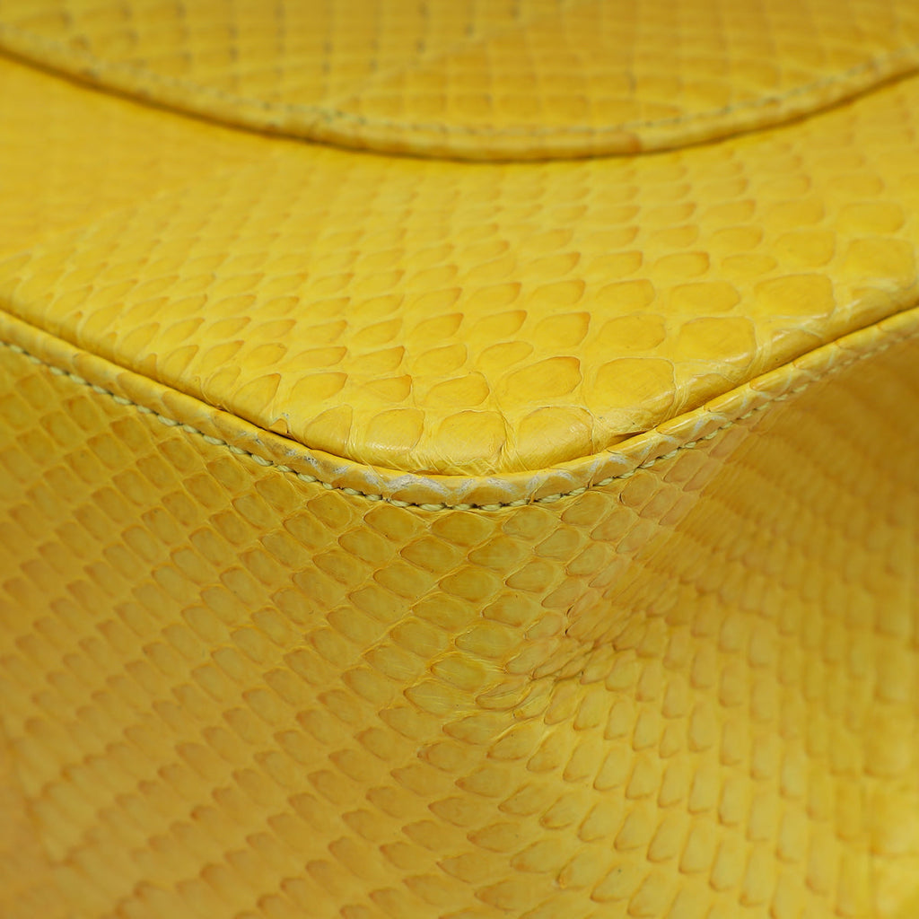 Chanel Yellow Python CC Classic Double Flap Jumbo Bag