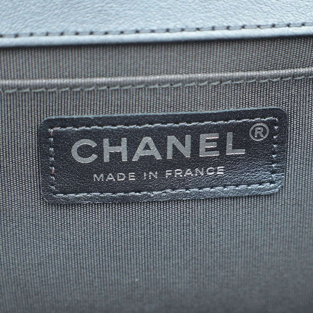 Chanel Metallic Grey Blue Le Boy Embroidered Beads Medium Flap Bag