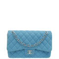 Chanel Blue CC Classic Nubuck Double Flap Jumbo Bag