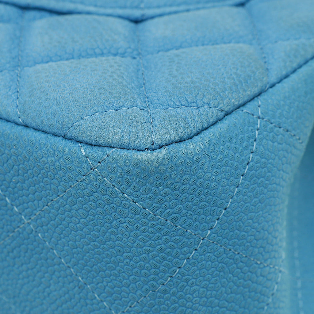 Chanel Blue CC Classic Nubuck Double Flap Jumbo Bag