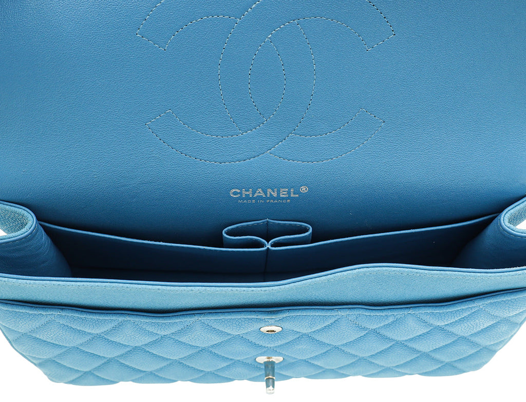 Chanel Blue CC Classic Nubuck Double Flap Jumbo Bag