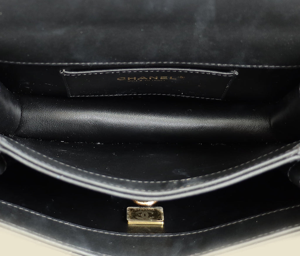 Chanel Black CC Quilted Top Handle Flap Bag