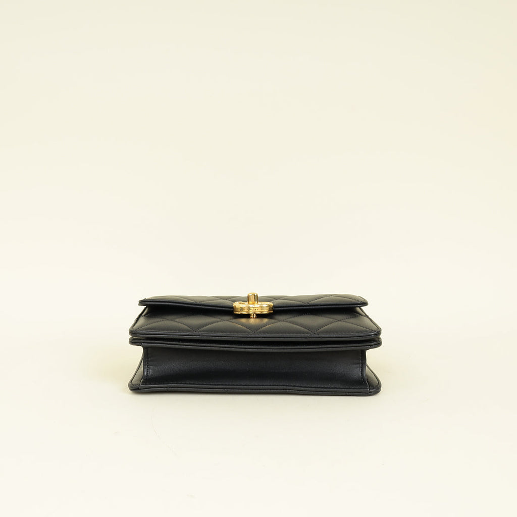 Chanel Black CC Quilted Top Handle Flap Bag