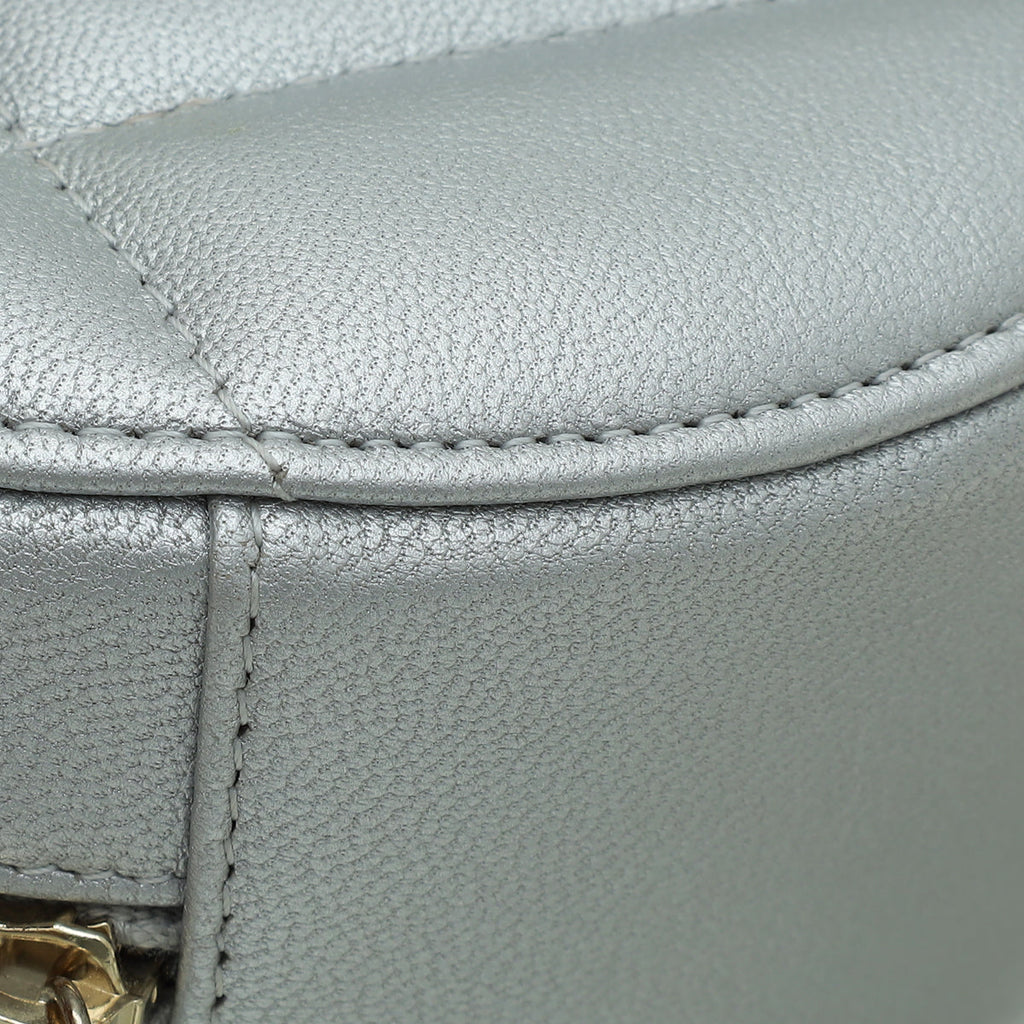 Chanel Metallic Gray 19 Round Mini Clutch w/Chain