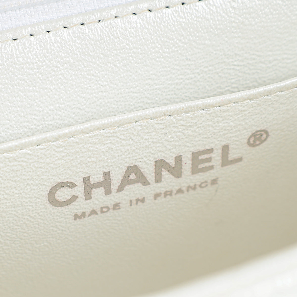 Chanel Metallic Pearly White Mini Rectangular Top Handle Bag