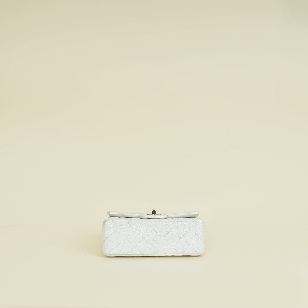 Chanel Metallic Pearly White Mini Rectangular Top Handle Bag