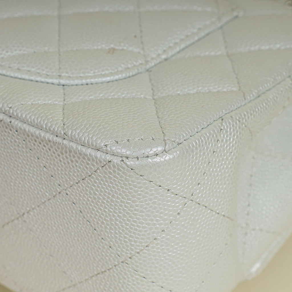 Chanel Metallic Pearly White Mini Rectangular Top Handle Bag