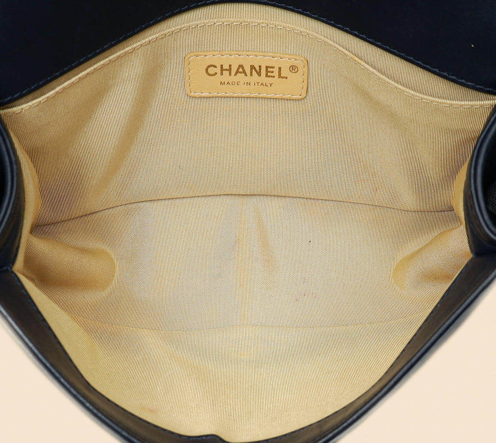 Chanel Indigo Blue Le Boy Quilted Chain Details Medium Flap Bag