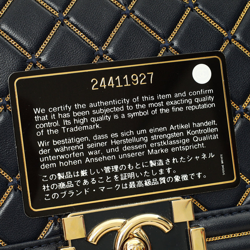 Chanel Indigo Blue Le Boy Quilted Chain Details Medium Flap Bag