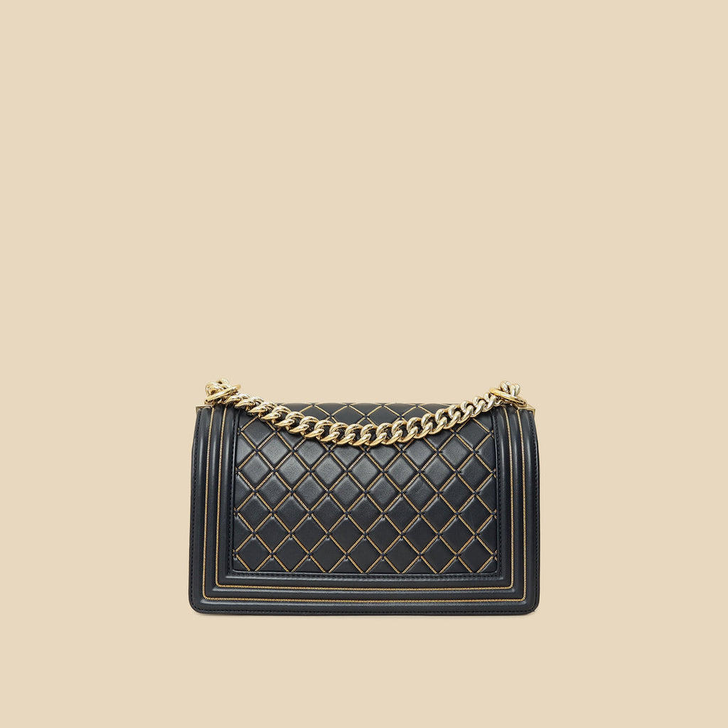 Chanel Indigo Blue Le Boy Quilted Chain Details Medium Flap Bag
