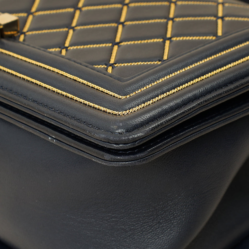 Chanel Indigo Blue Le Boy Quilted Chain Details Medium Flap Bag
