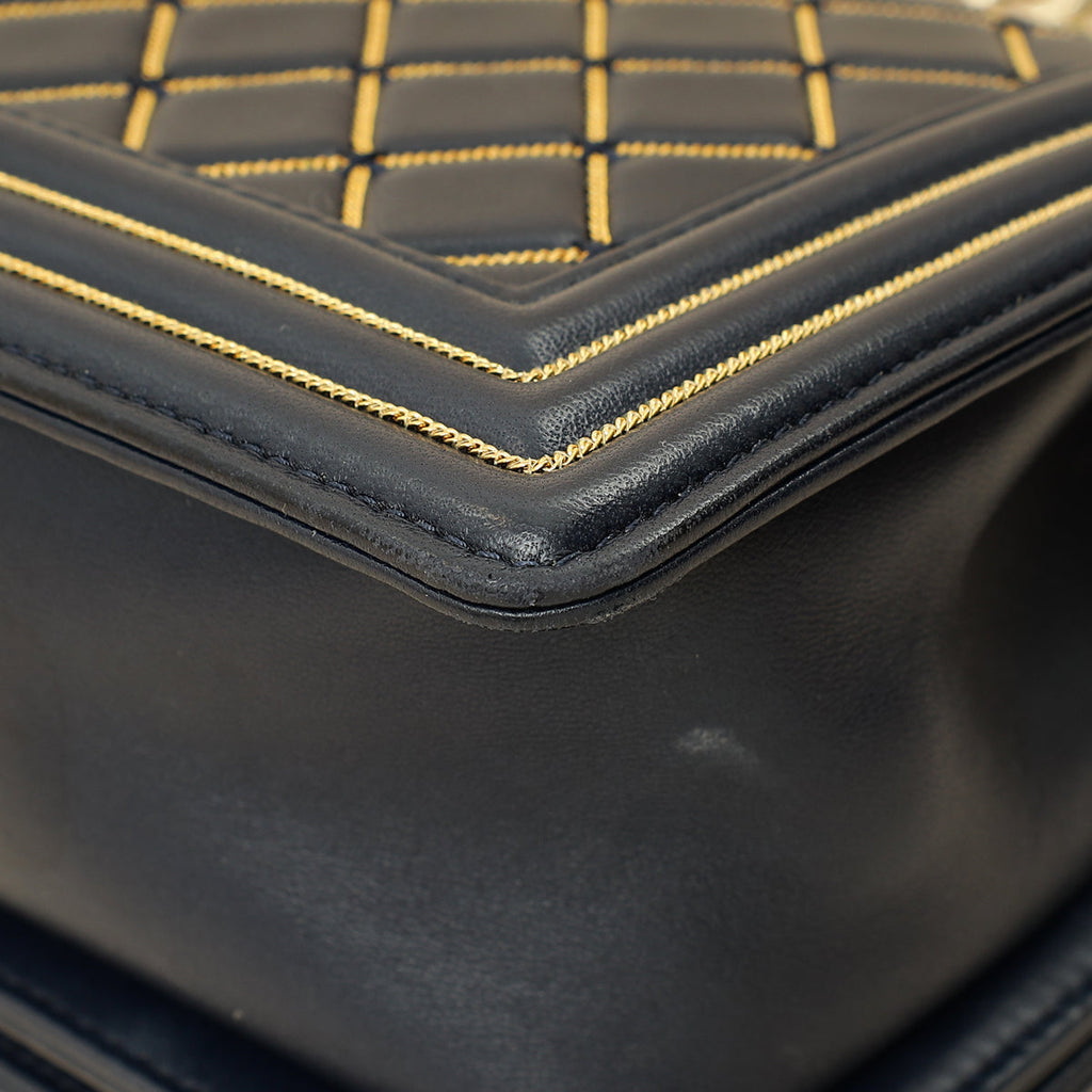 Chanel Indigo Blue Le Boy Quilted Chain Details Medium Flap Bag