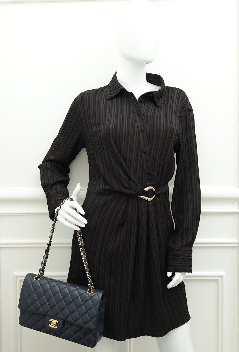 Chanel Navy Blue CC Classic Double Flap Medium Bag