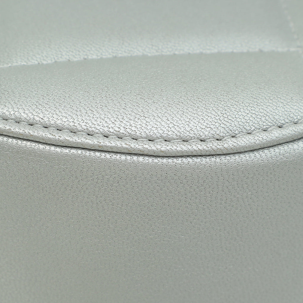 Chanel Metallic Silver 19 Round Mini Clutch W/ Chain