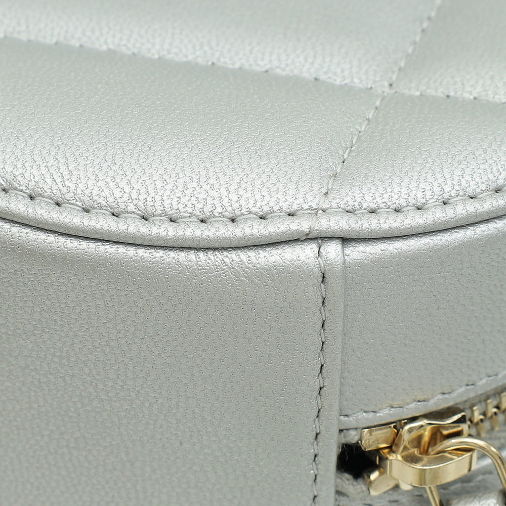 Chanel Metallic Silver 19 Round Mini Clutch W/ Chain