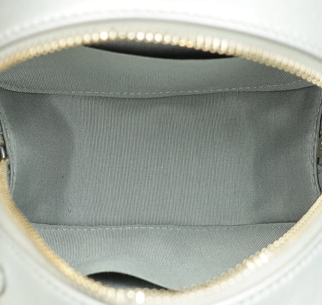 Chanel Metallic Silver 19 Round Mini Clutch W/ Chain