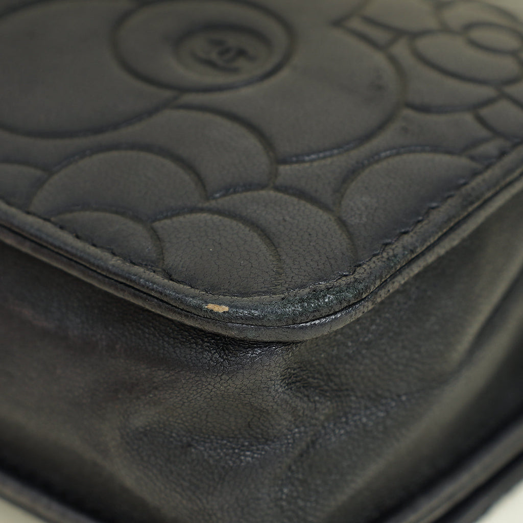 Chanel Black CC Camellia Flower Embossed Wallet On Chain