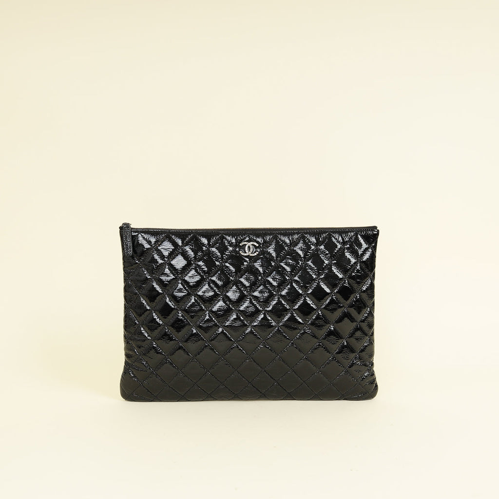 Chanel Black CC Classic Quilted Zip Clutch