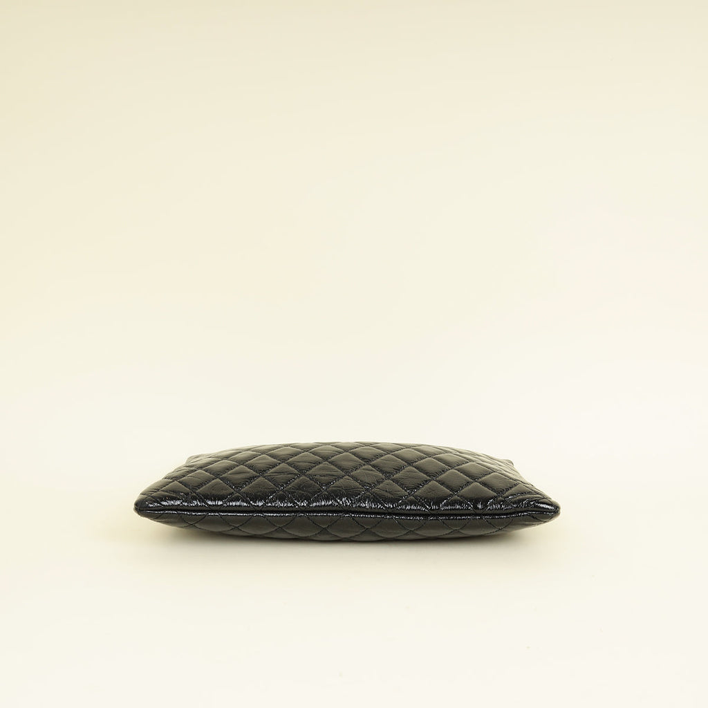 Chanel Black CC Classic Quilted Zip Clutch