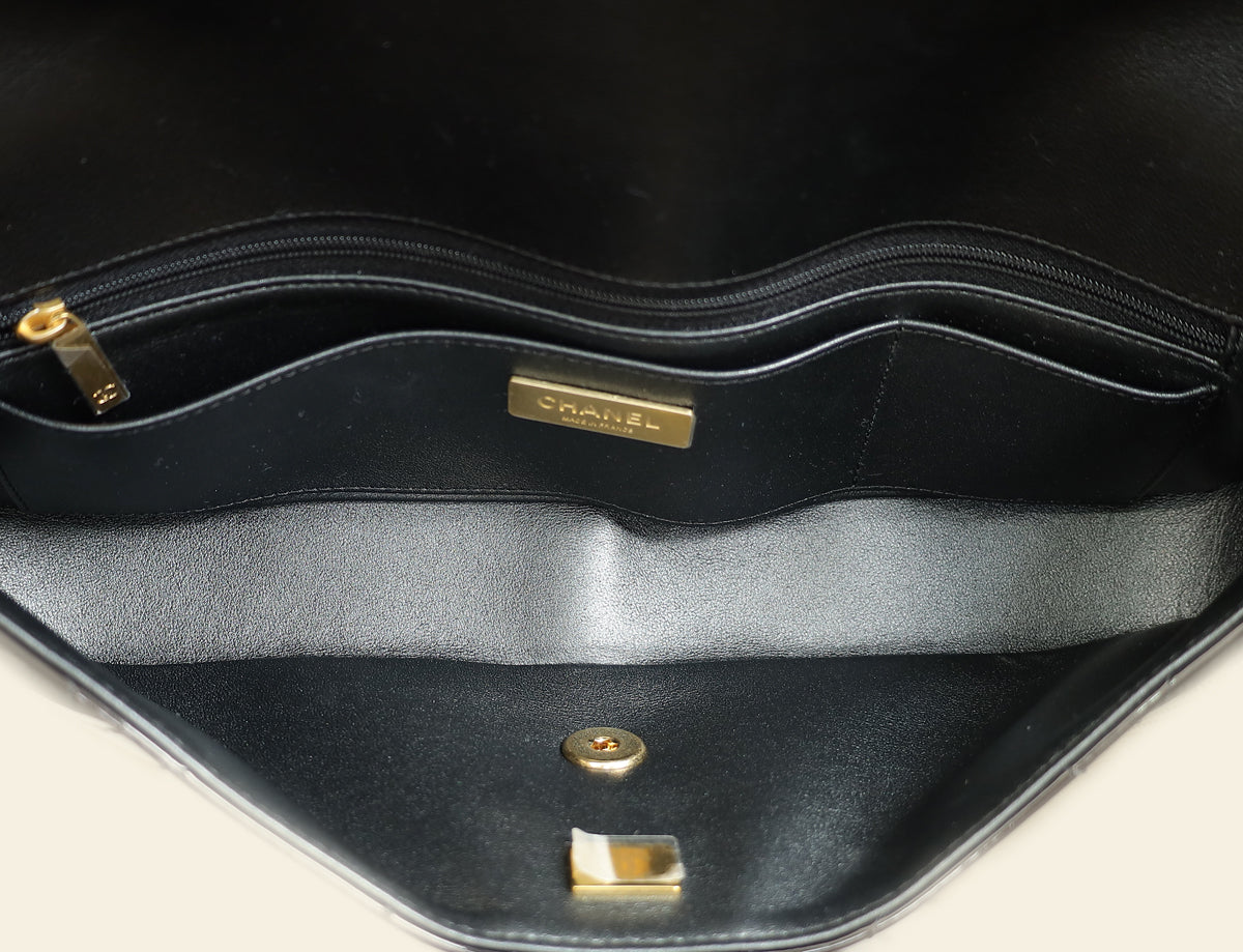 Chanel Black CC Large Flap Bag with Top Handle Bag
