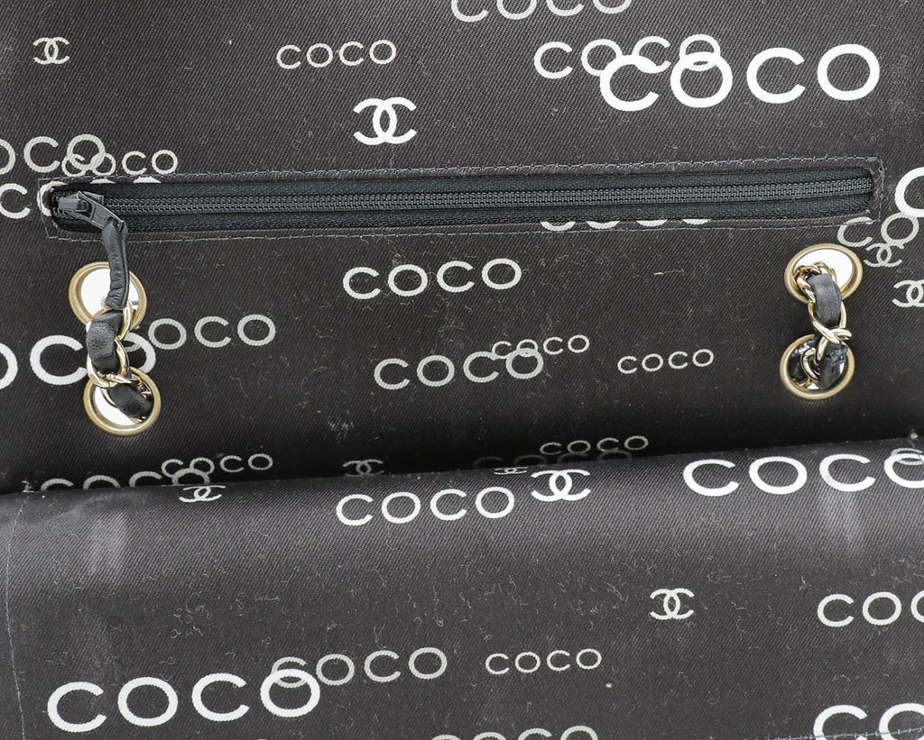 Chanel Black Coco Print Double Flap Medium Bag