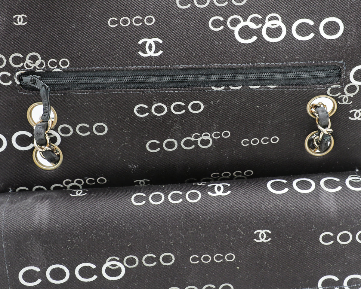 Chanel Black Coco Print Double Flap Medium Bag