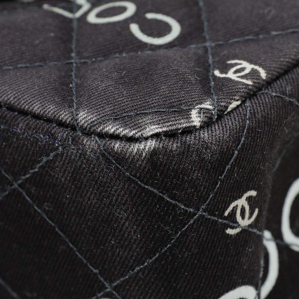 Chanel Black Coco Print Double Flap Medium Bag