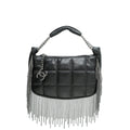 Chanel Black CC Chocolate Bar Fringe Chain Hobo Pouch