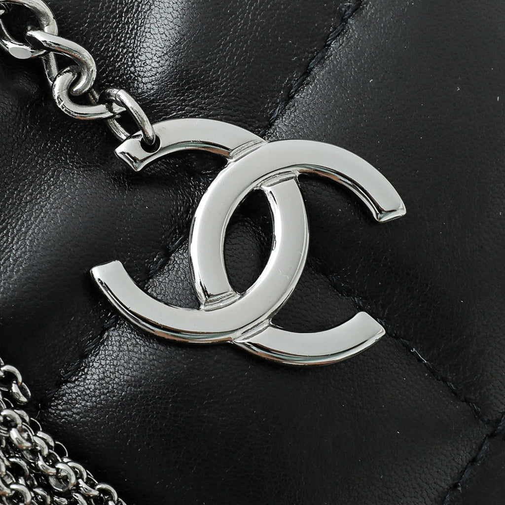 Chanel Black CC Chocolate Bar Fringe Chain Hobo Pouch