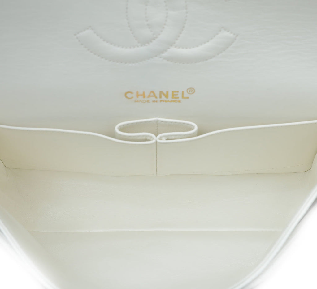 Chanel White Classic Double Flap Medium Bag