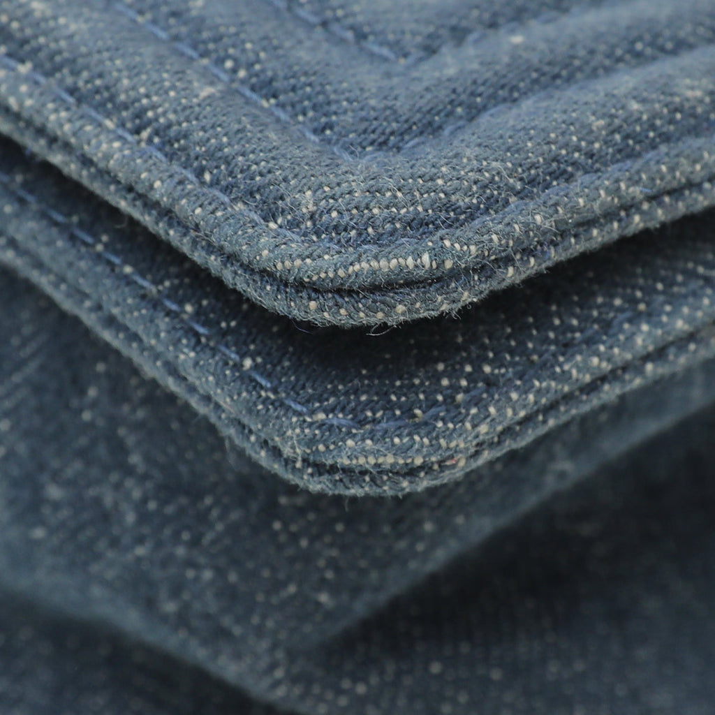 Chanel Grey Blue Le Boy Denim Diamond Medium Bag