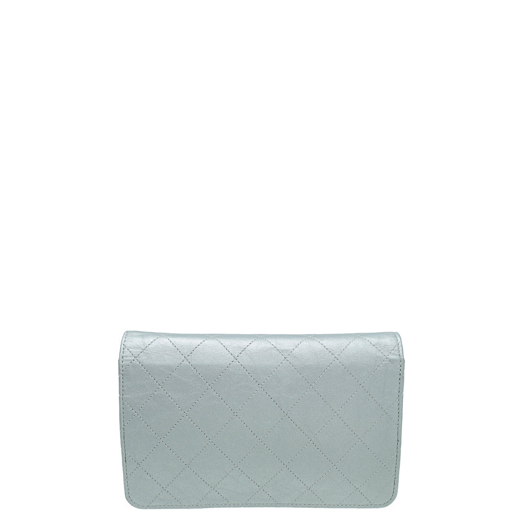 Chanel Metallic Grey CC Aged Wallet On Chain