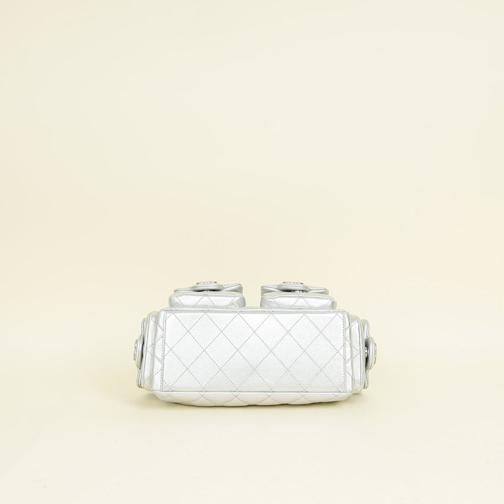 Chanel Metallic Silver CC Quilted Trendy Pockets Hobo Large Bag