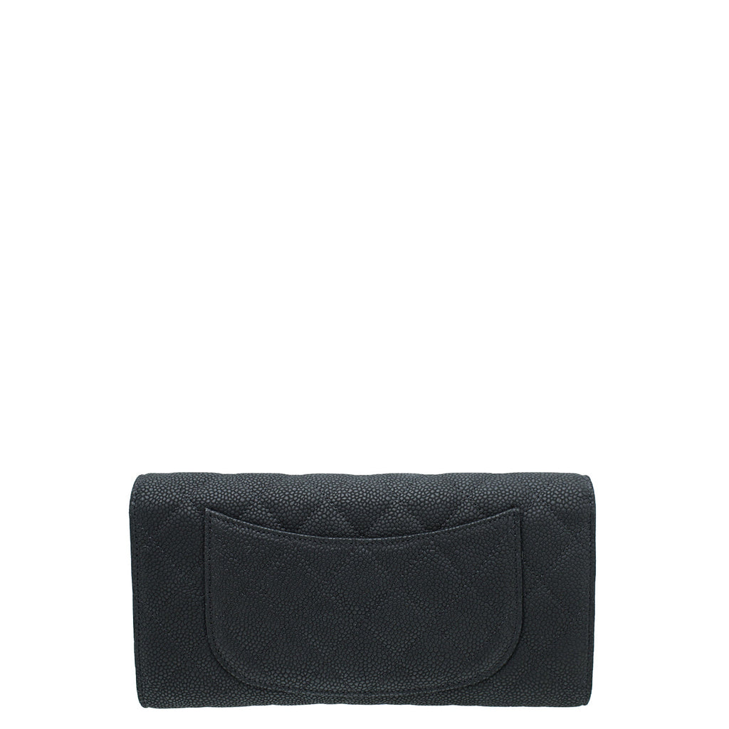 Chanel Black CC Nobuck Long Travel Wallet