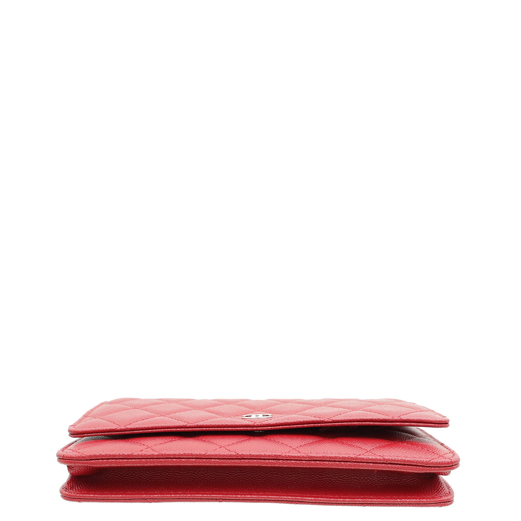 Chanel Red CC Classic Wallet On Chain