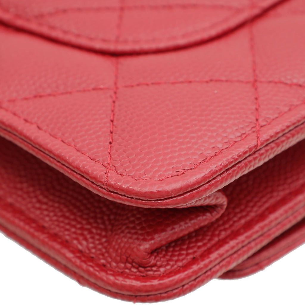 Chanel Red CC Classic Wallet On Chain
