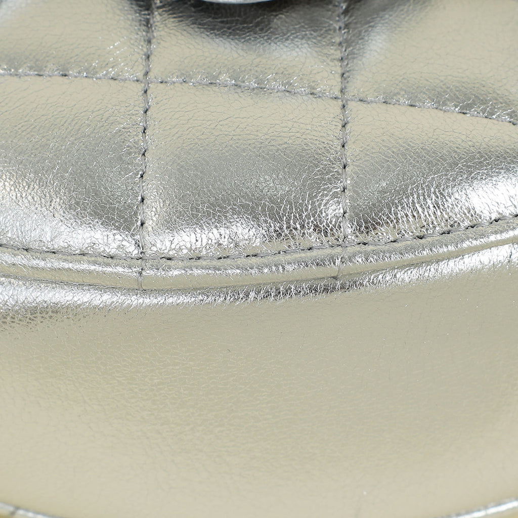 Chanel Metallic Silver CC Heart Clutch With Chain