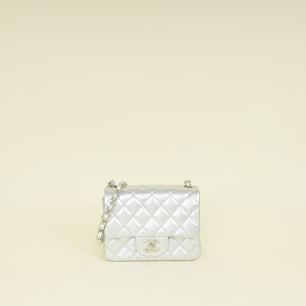 Chanel Metallic Silver CC Classic Mini Square Bag
