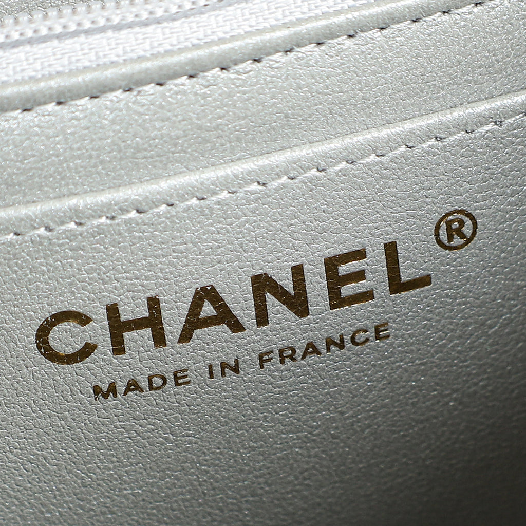 Chanel Metallic Silver CC Classic Mini Square Bag