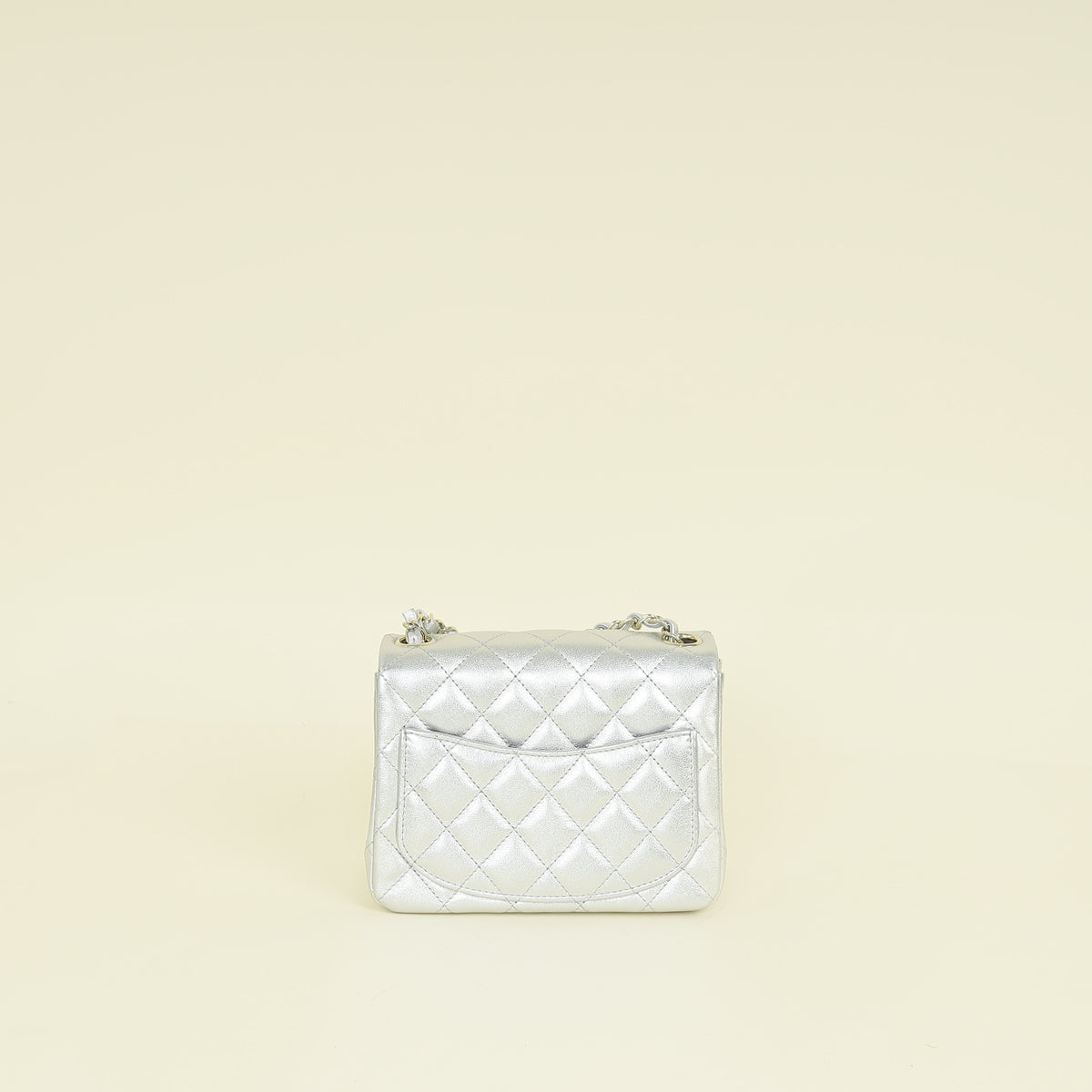 Chanel Metallic Silver CC Classic Mini Square Bag