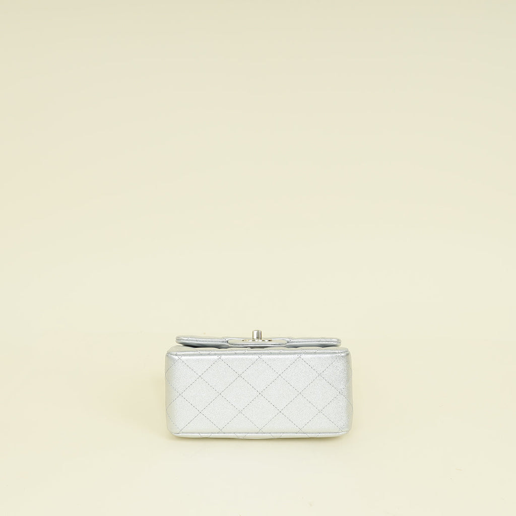 Chanel Metallic Silver CC Classic Mini Square Bag