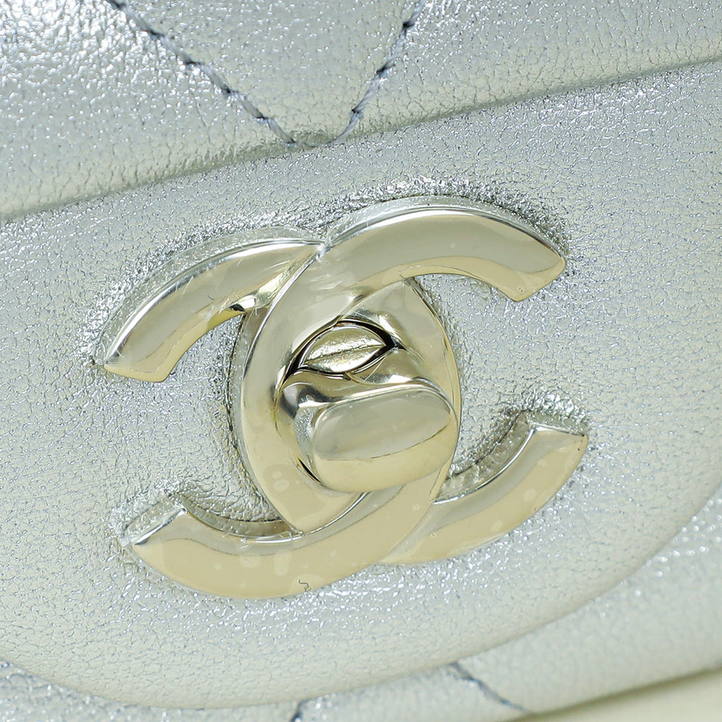 Chanel Metallic Silver CC Classic Mini Square Bag