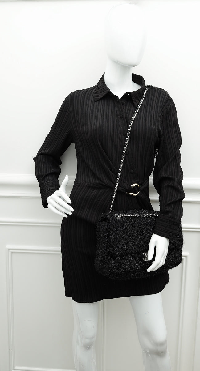 Chanel Black Knit Pluto Glitter Flap Large Bag