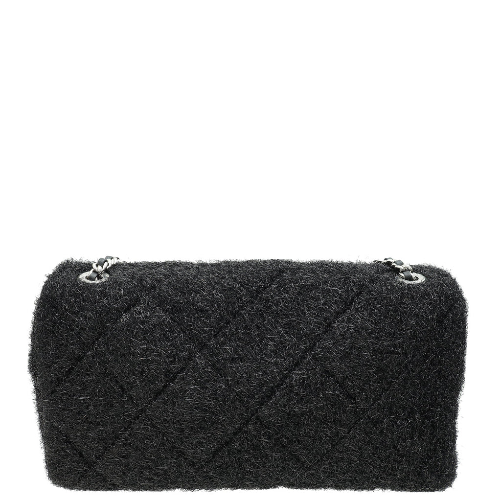 Chanel Black Knit Pluto Glitter Flap Large Bag