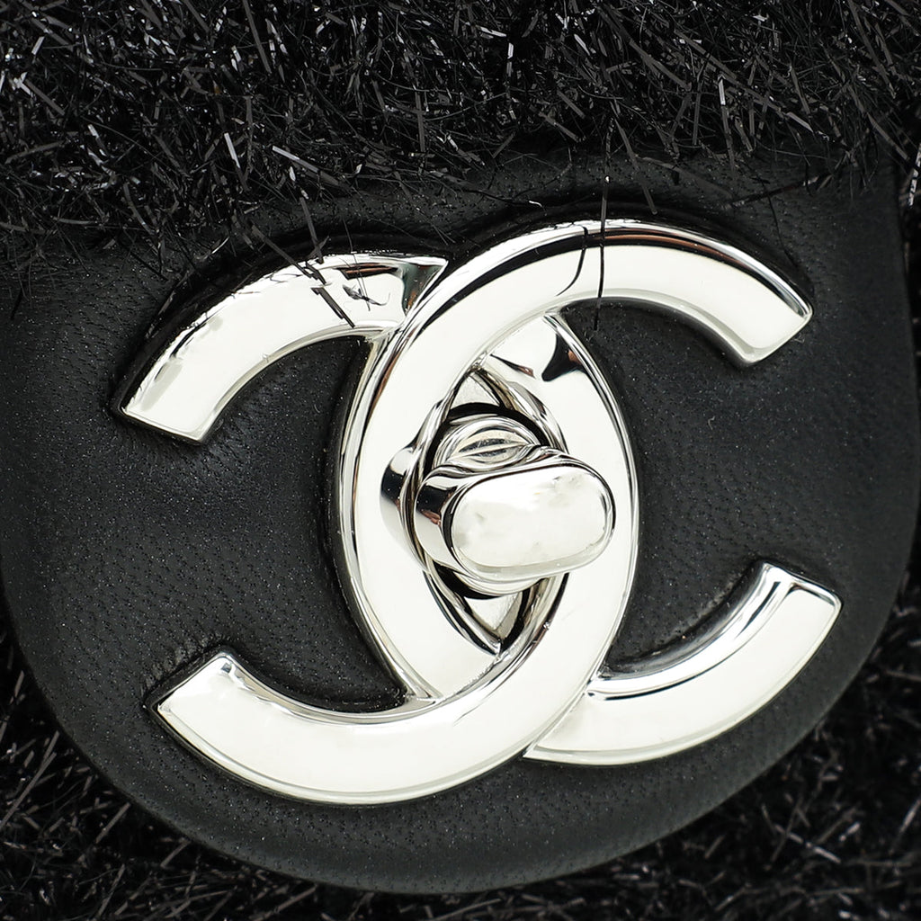 Chanel Black Knit Pluto Glitter Flap Large Bag