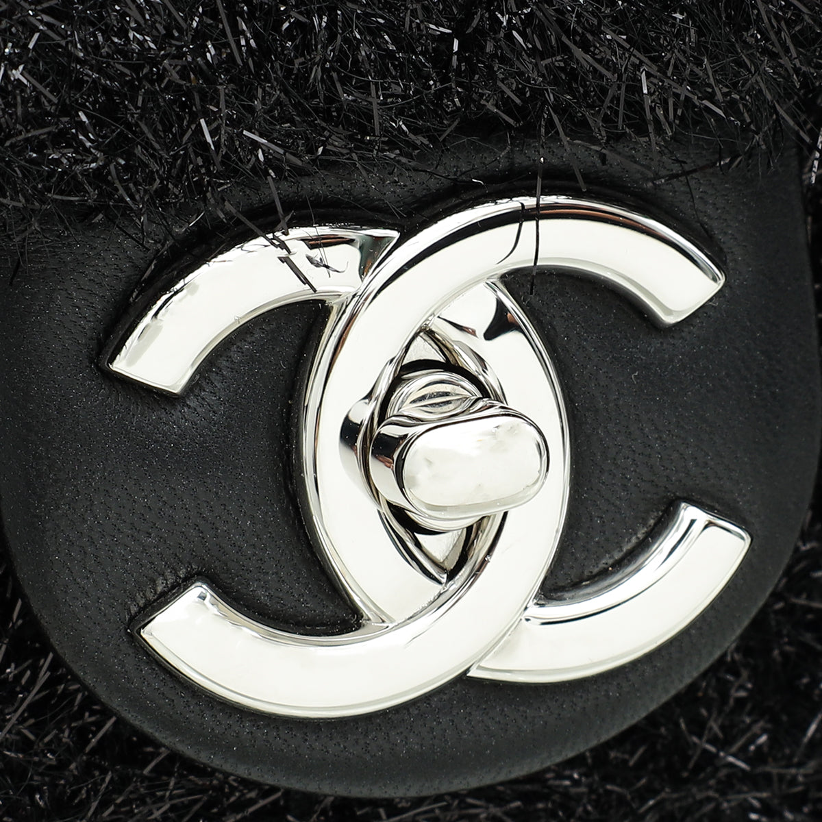 Chanel Black Knit Pluto Glitter Flap Large Bag