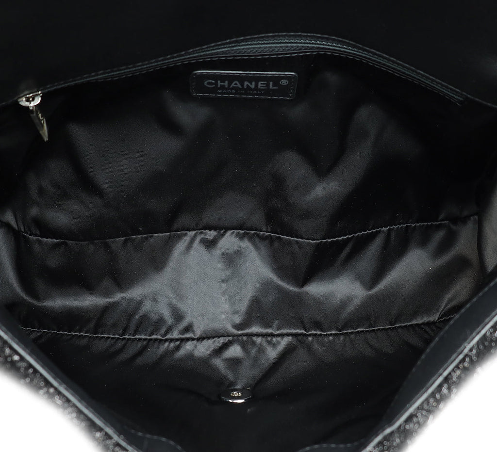 Chanel Black Knit Pluto Glitter Flap Large Bag
