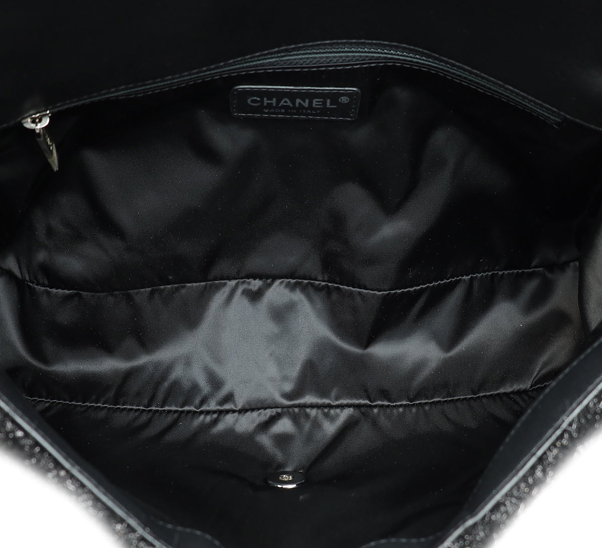 Chanel Black Knit Pluto Glitter Flap Large Bag